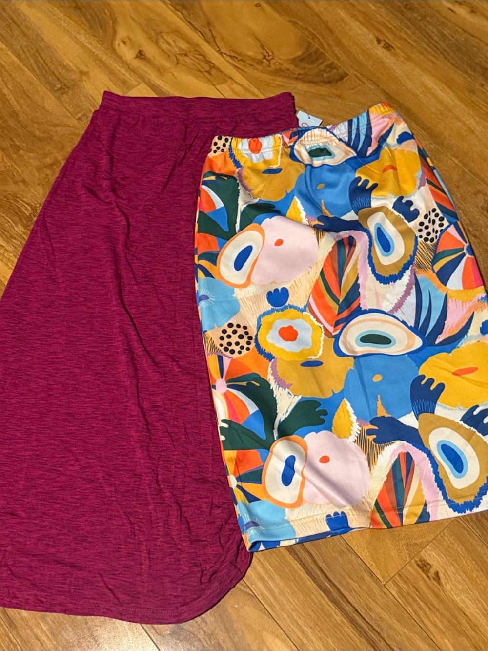 Unbranded Girls' Magenta Knit Skirt & Multicolor Printed Skirt Set